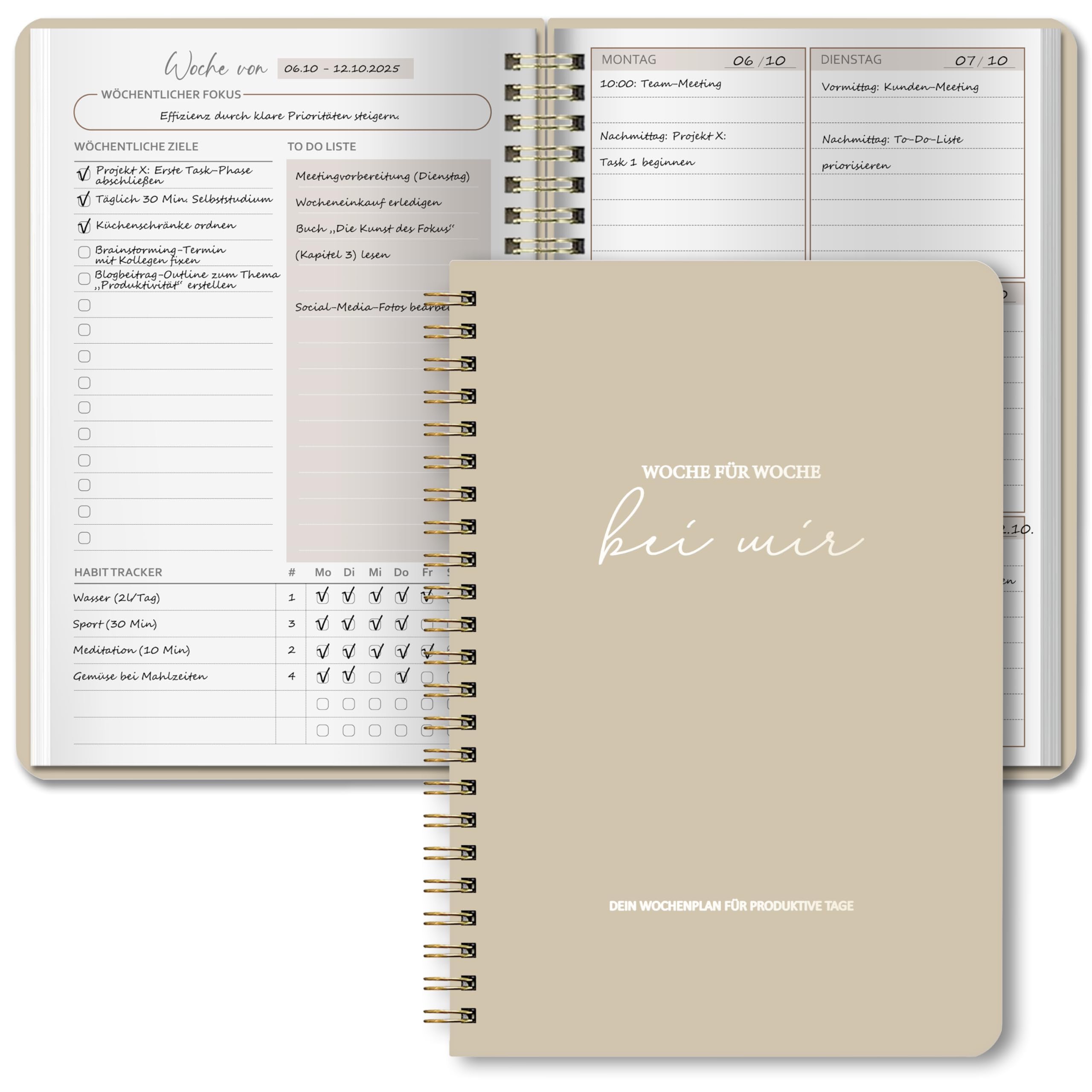 BIROYAL Undatierter Wochenplaner 2026 | Terminplaner A5 | Weekly Planner mit To-Do-Liste, großem Notizfeld | wöchentlicher Terminkalender | 52 Blatt Wochenplan auf Deutsch Ringbuch mit Hardcover