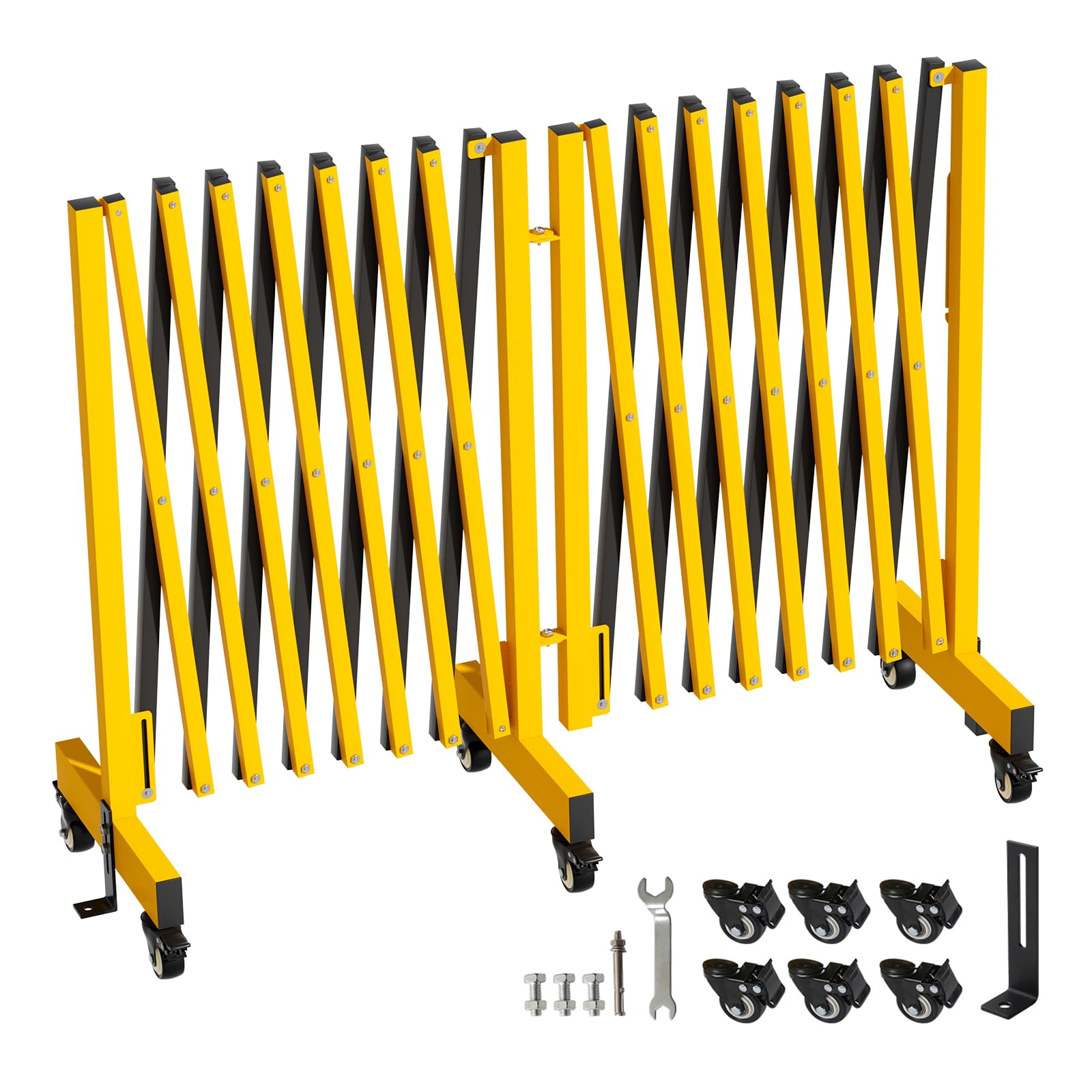 16.8FT Industrial Metal Expandable Barricade, Retractable Traffic Fence with Casters, Folding Security Gate，Portable Barricade Gate for Construction Area, Traffic Control, Cordon