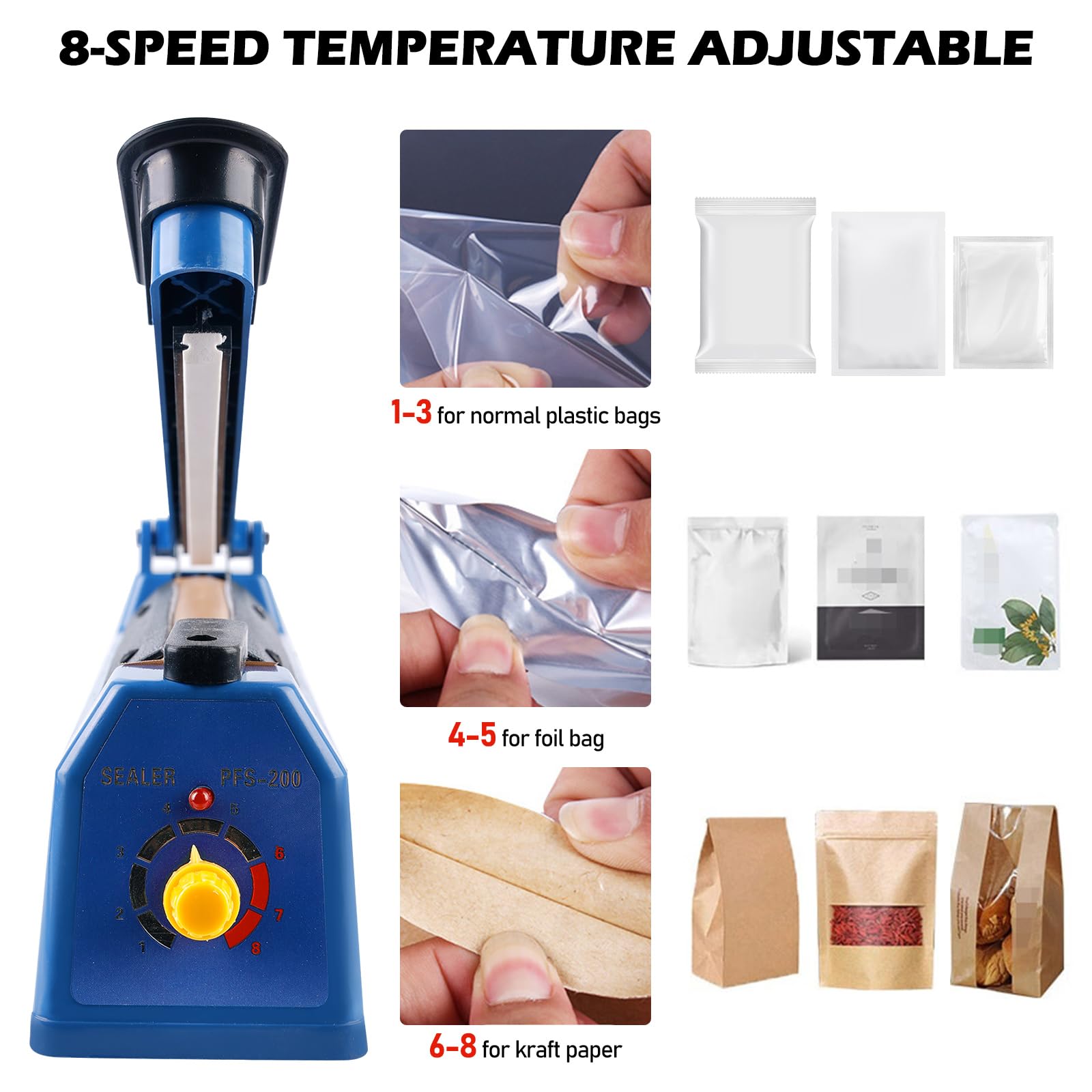 Sellador Térmico,200 M 3MM Máquina Selladora Térmica,Manual Bolsa De Sellado Máquina,Impulse Heat Sellador Para Bolsas Mylar De PP Y PE,Bolsas De Película Plástica Termoplástica