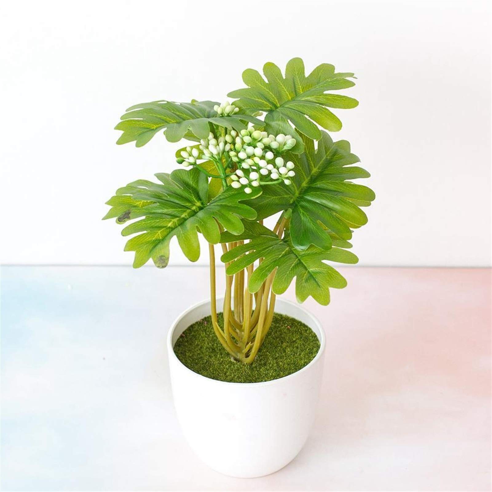 NGDFGR Artificial Potted Plant Decor 1Pc Artificial Plant Monstera Leaf With Pot Wedding Party Table Bonsai Decor Potted Fake Plants Table Decoration Farmhouse Decor