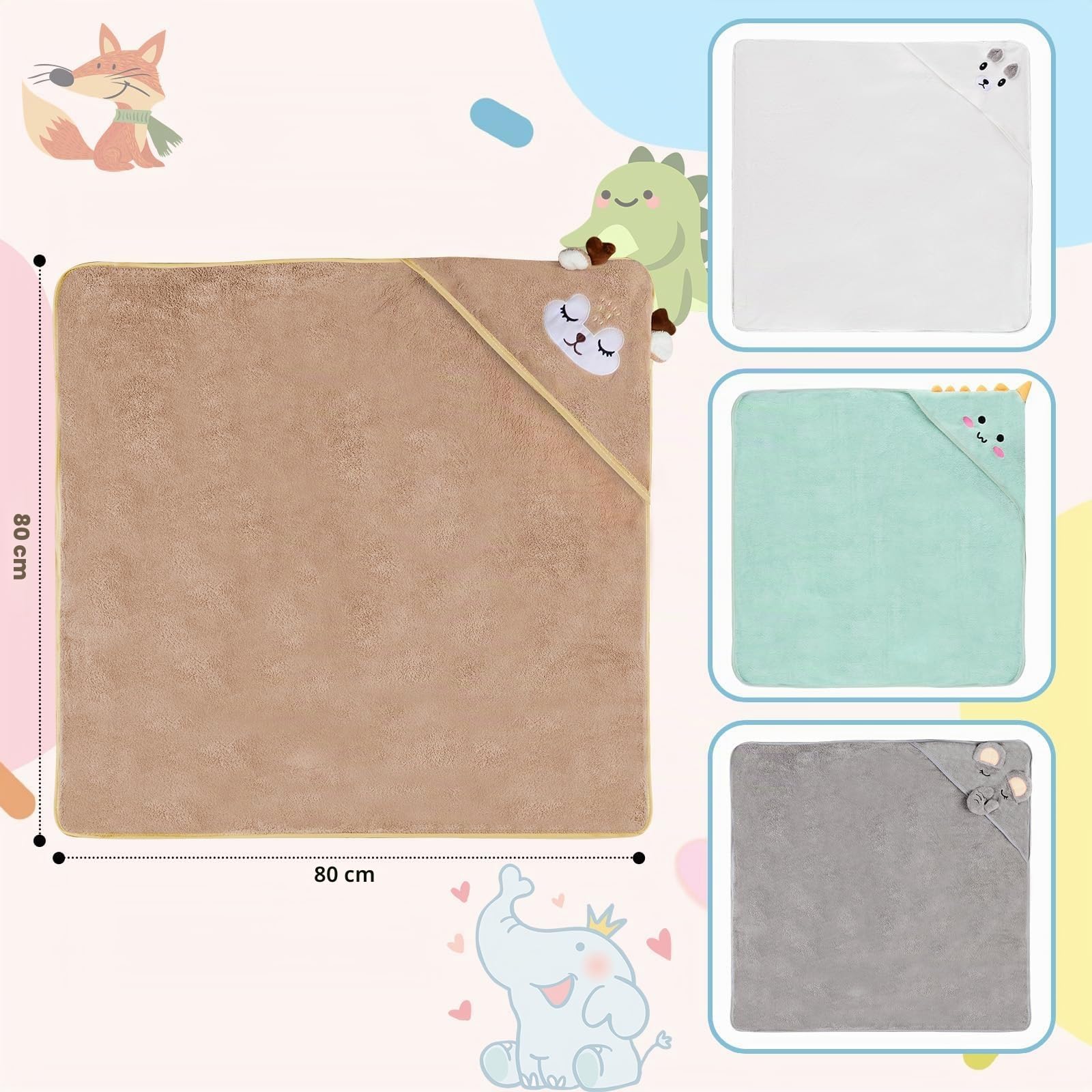 4 pièces Cape de Bain Bébé, Serviette de Bain à Capuche pour Bébé, Sortie de Bain Super Absorbante, Serviettes pour Enfants en Bas âge