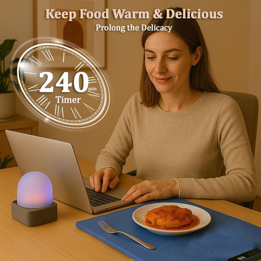 Food Warming Mat - Fast Heating Silicone Electric Warming Tray with 10 Level Temperature & Child Clock, Roll Up Buffet Hot Plates Heat Pad, Portable Food Warmer for Buffet, Party, Daily Use (Blue)