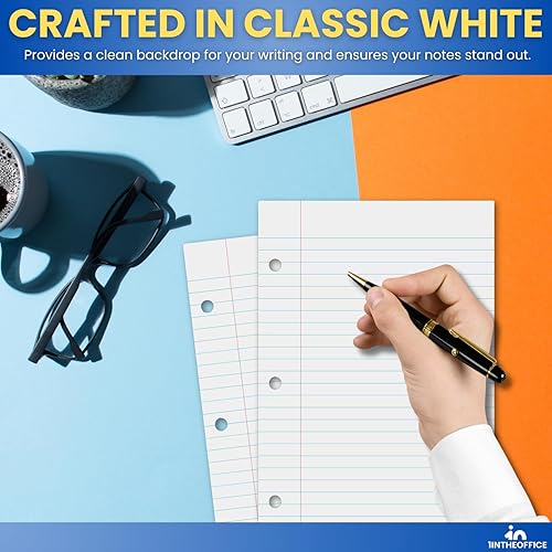 Miniatura 5 de 1InTheOffice Papel de relleno con rayas universitarias de 5.5 x 8.5, papel de relleno de 3 agujeros, papel de hojas sueltas, blanco, 200