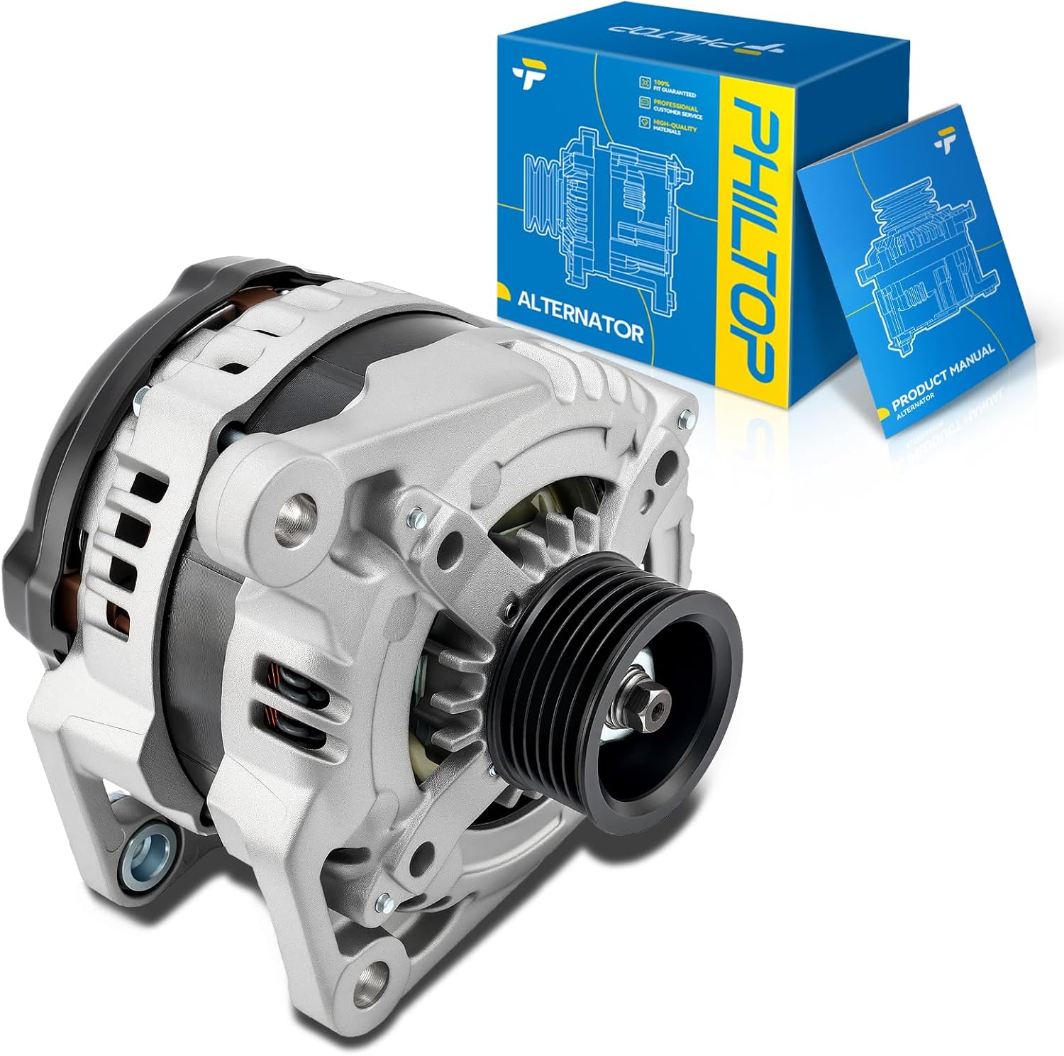 PHILTOP Alternator Compatible with Dodge Journey 2009-2010 3.5L High Amp Alternators Replace 11401N 12V 150Amp CW S6 6-Groove Pulley,11401N, 11401, 150A, 4210000650, 4801483AA, 90295725