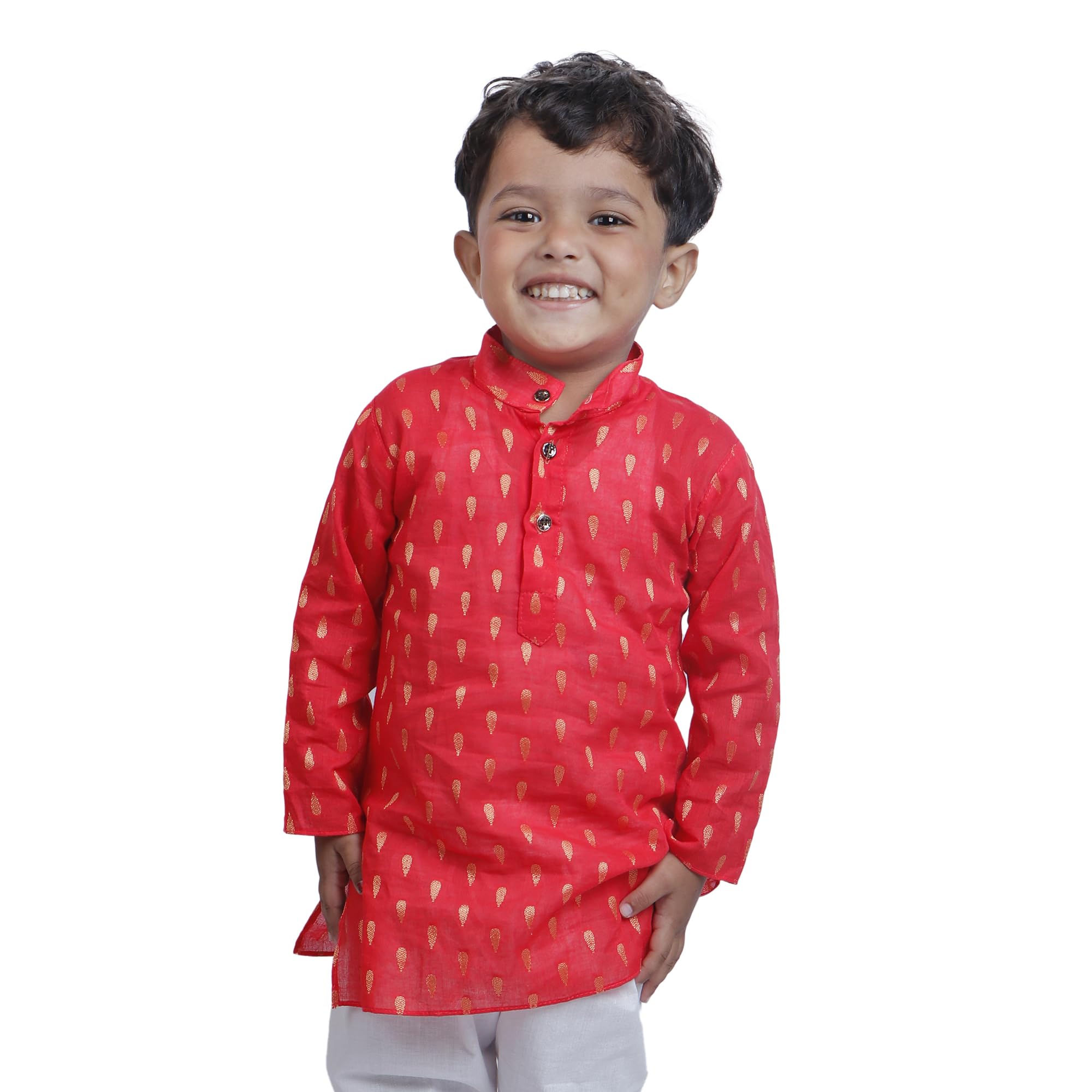 Baby Boys Blended Cotton Kurta and Pyjama Set - Red & White - 3-4 Years - ZA001699-image-3