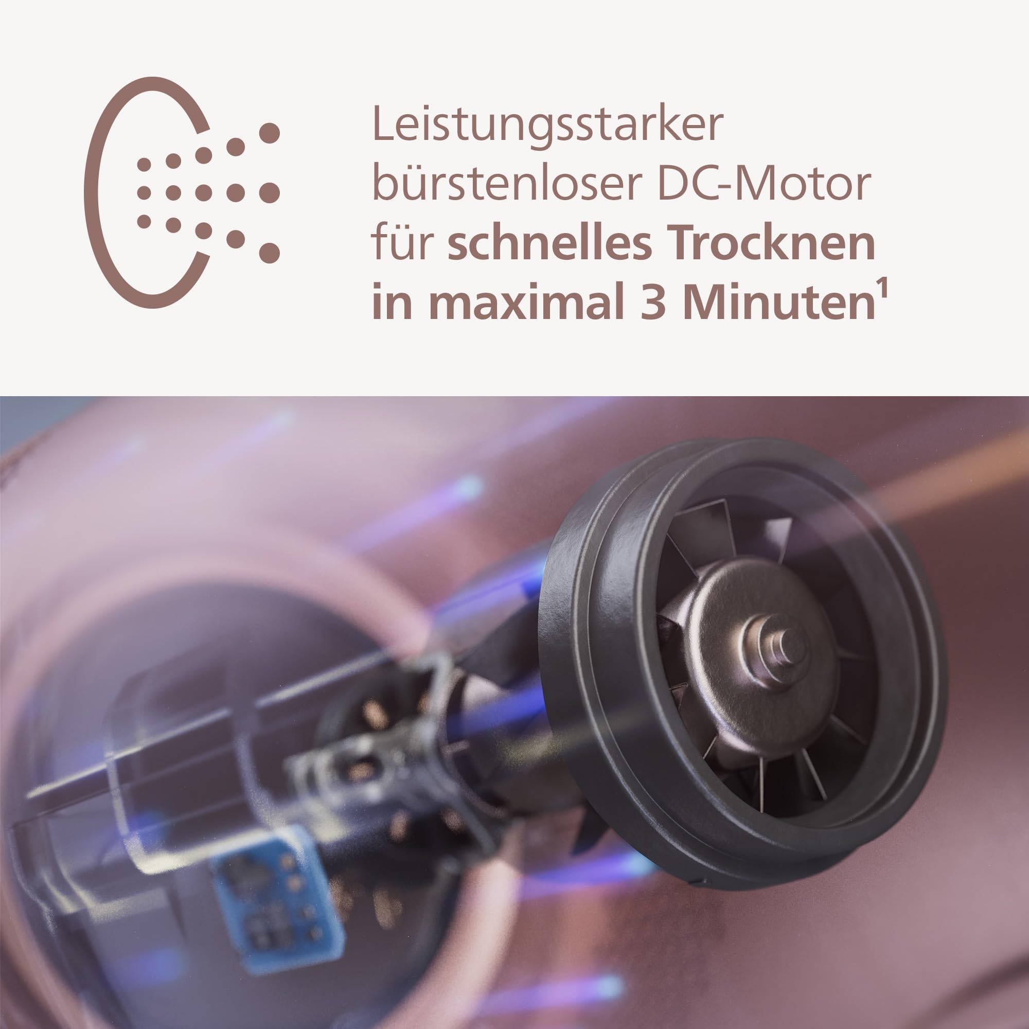 Philips Haartrockner Series 8000 – mit ThermoShield Advanced und bürstenlosem DC-Motor für schnelles Trocknen, Kopfhautpflege, 1400 W, Rosé Champagner, mit Stylingdüse und Diffusor, Modell BHD837/10