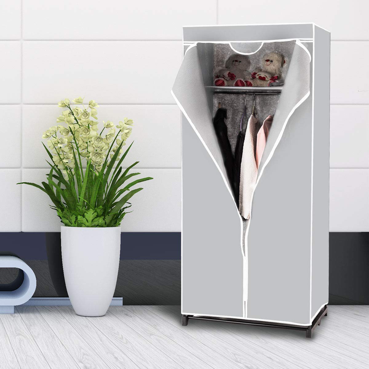 COSTWAY Armadio in Tessuto Armadio Cabina Pieghevole con Asta Appendiabiti, Vari Colori Disponibili, 75 x 50 x 170cm (Grigio)