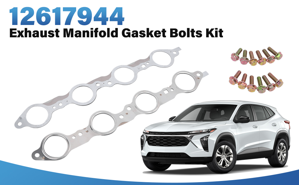 Image of 12617944 Exhaust Manifold Header Gasket with Bolts Compatible with Chevy Silverado Camaro Caprice Corvette Tahoe GMC Sierra CTS Escalade LS1 LS2 LS3 LS6 LQ4 LQ9 LM7 4.8L 5.3L 5.7L 6.0L 6.2L