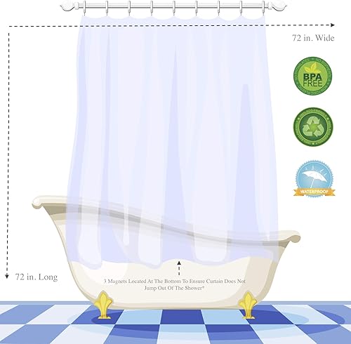 Miniatura 2 de Hotel Collection Cortina para ducha de polietileno de etilvinilacetato resistente al moho y a la humedad, con ojales de metal a prueba de óxido.