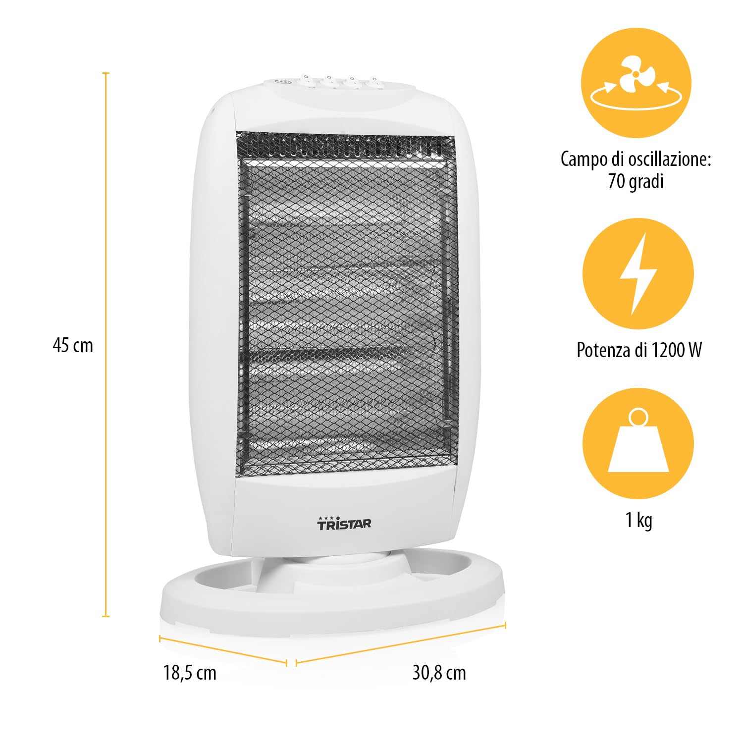Tristar Radiatore elettrico booster KA-5129 - Alogeno - 3 impostazioni di potenza - Oscillante - 1200 W max Grigio