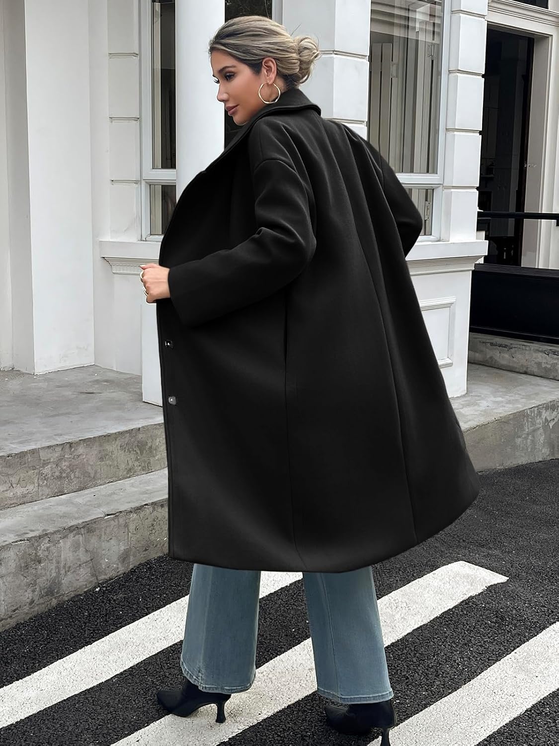 Cicy Bell Womens Long Fall Pea Coat Casual Slim Fit Notched Collar Trench Coats Single Breasted Jacket - Image 4