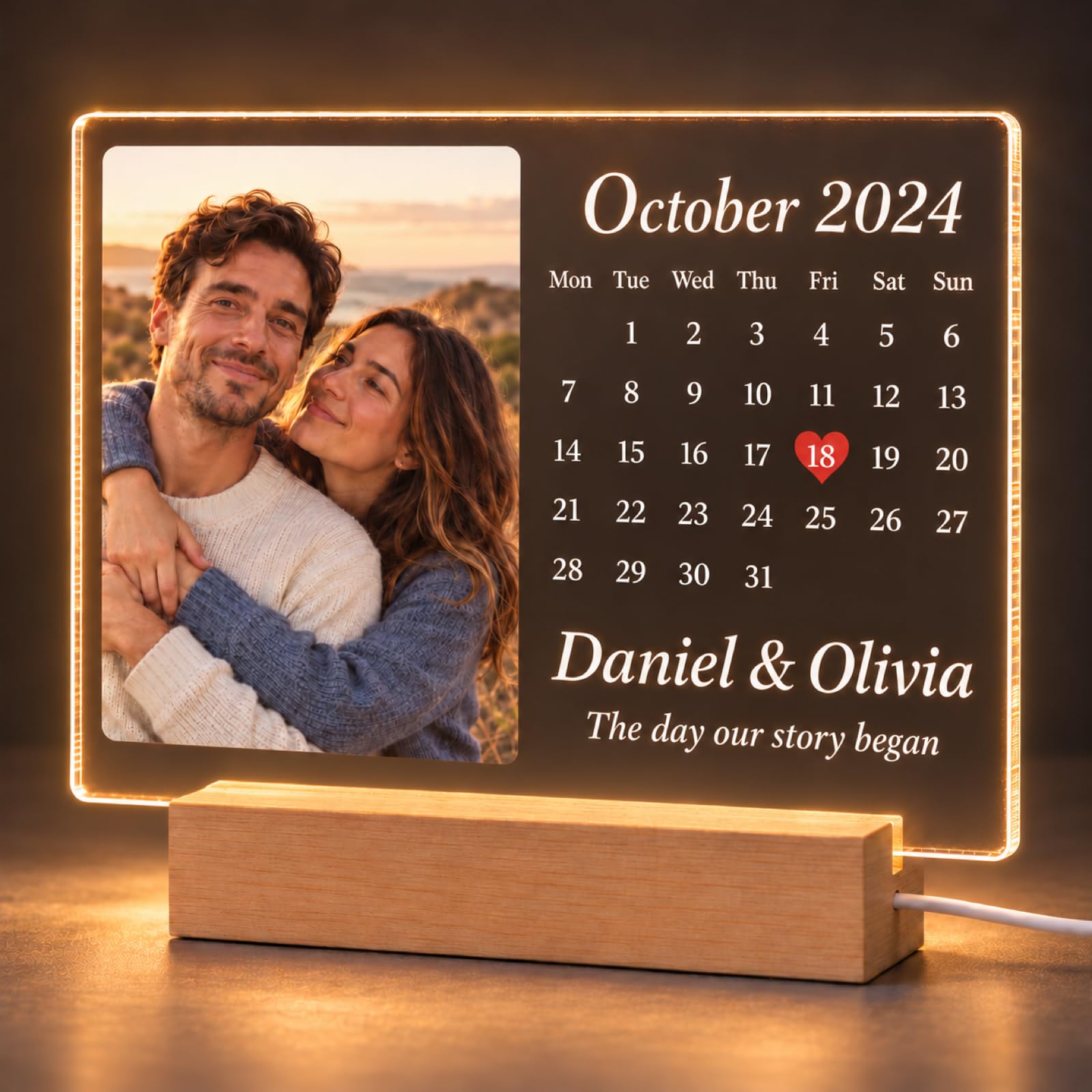 Fashimontr Personalised Photo Night Light, Calendar with Names & Date — image 1