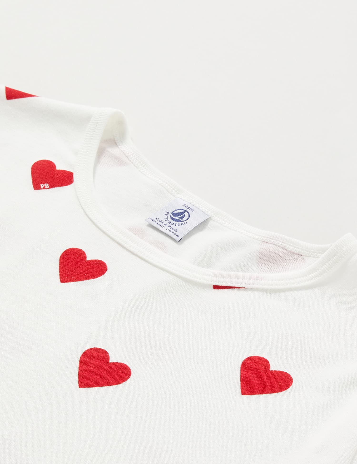 Petit Bateau Bawełniana piżama w kształcie serca dla dziewczynki, Biały Marshmallow/Czerwony Terkuit, 16 lat