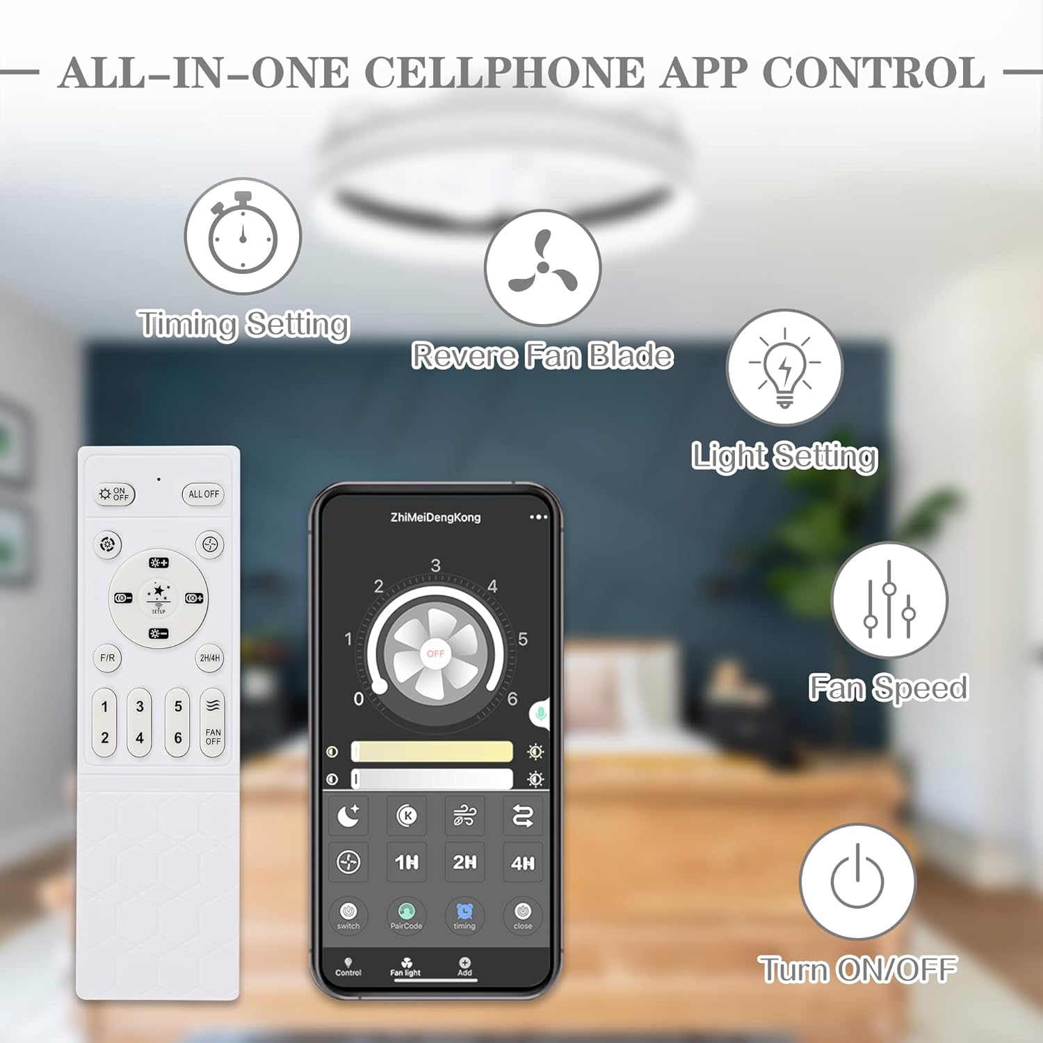 Bella Depot Ceiling Fans with Lights, Low Profile Ceiling Fan with Light, Flush Mount LED Ceiling Fan with Dimmable LED Lights, Reversible Blades, Timing, Smart APP Control for Bedroom (Black)