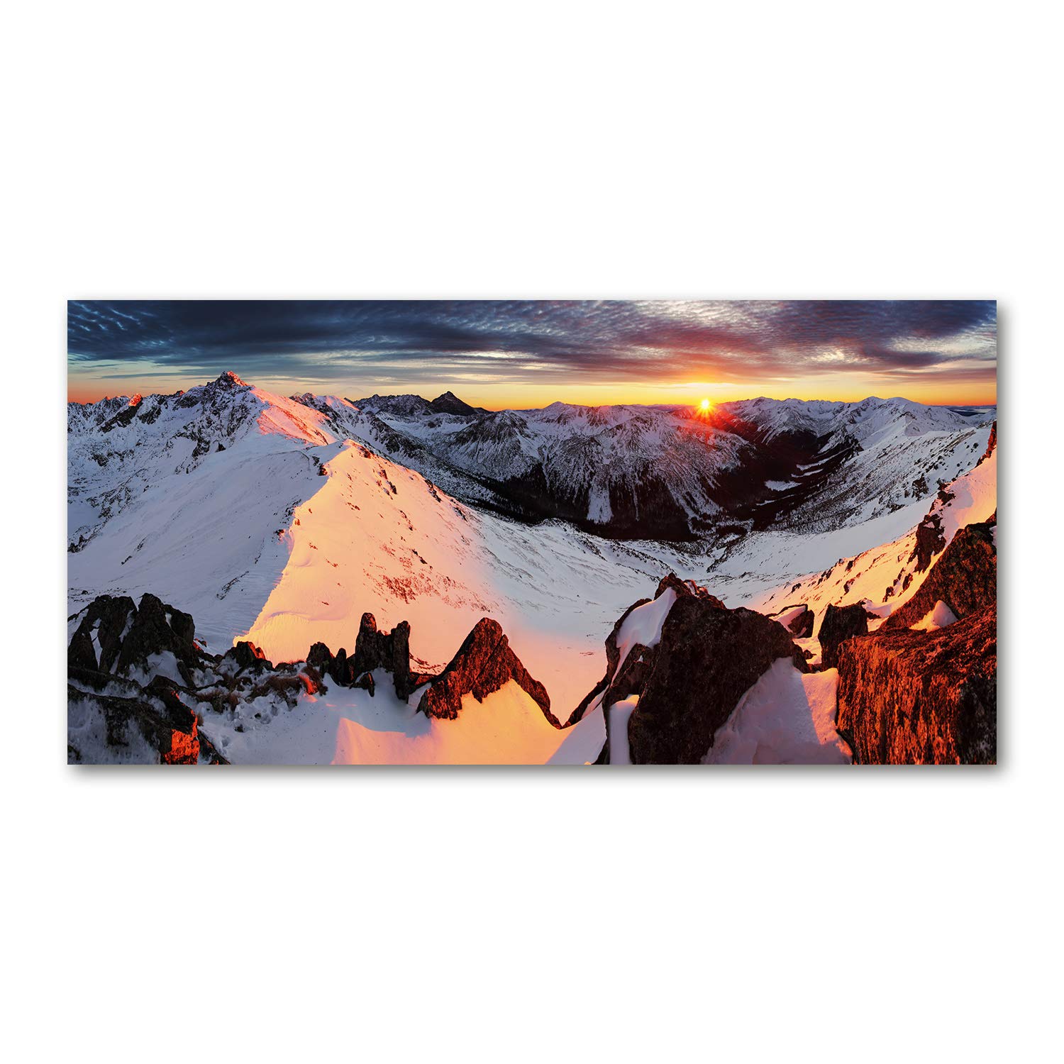 Tableau en verre acrylique 140x70cm paysage de montagne d'hiver élégant Tulup