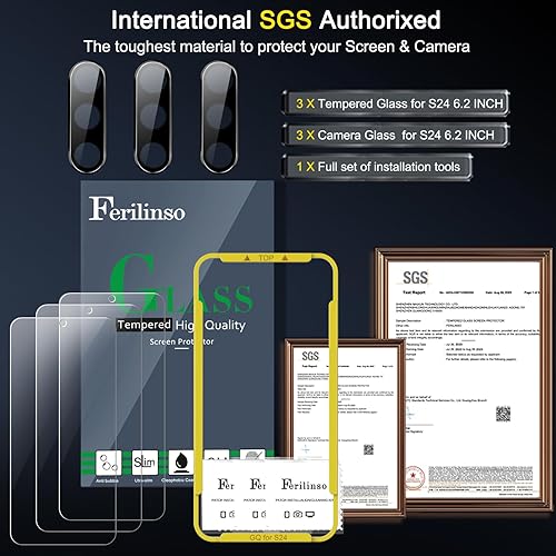 Miniatura 3 de Ferilinso Paquete de 4 protectores de pantalla para Samsung Galaxy S24 con 4 protectores de lente de cámara de vidrio templado, accesorios