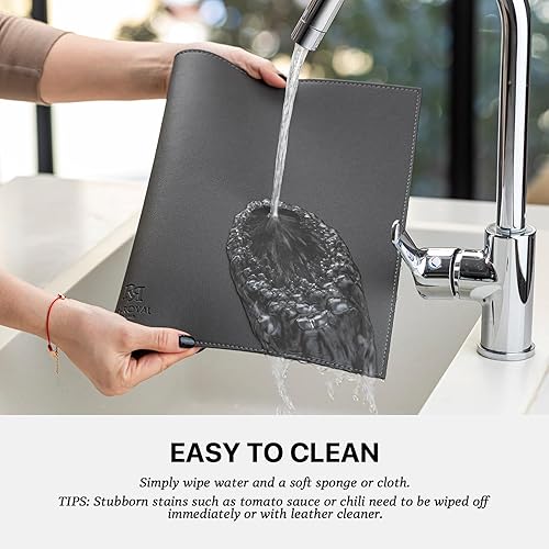 Miniatura 4 de Juego de 4 manteles individuales de piel sintética de vinilo, lavables, lavables, para cocina, mesa de comedor, resistentes al calor, impermeables,