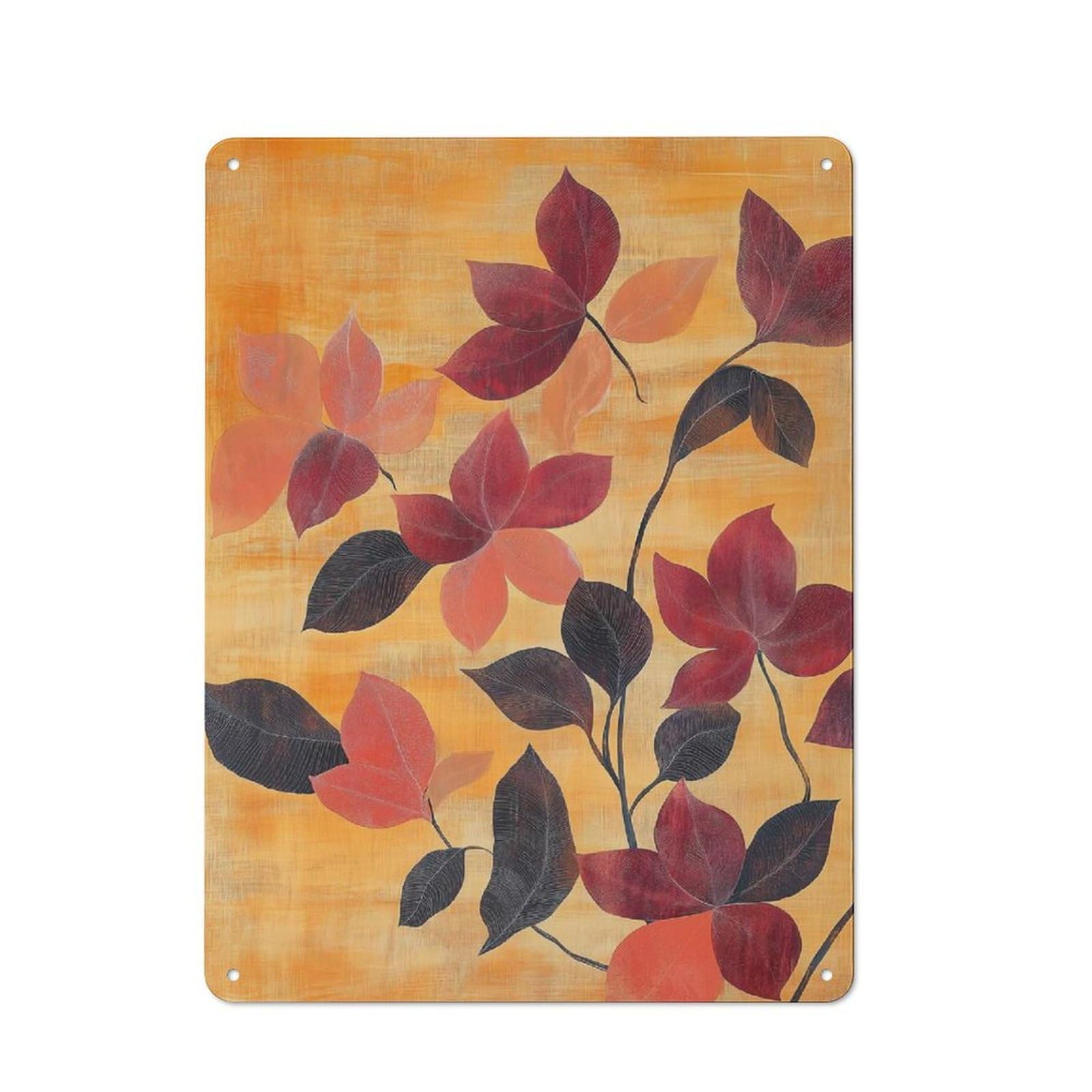 Junmoney Style-14 Autumn Leaves Painting Metal Wall Plaque 40X30cm, Character Room Wall Plaque For Hallway, Home Bar, Garage Or Study