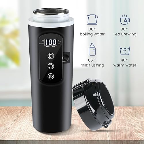 Miniatura 3 de DC 12V24V - Hervidor eléctrico de viaje para automóvil, taza de calefacción para automóvil de 13.5 fl oz con tapa antiderrames, a prueba de fugas,