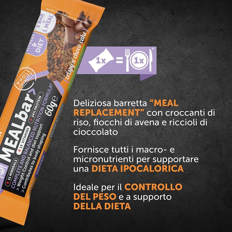 NAMEDSPORT MealBar> Crispy Choco Cake 20 x 60g | Barrette Proteiche Sostitutive Pasto | Pasto Sostitutivo Dimagrante Ricco di Fibre con 13 Vitamine e 11 Minerali | Senza Olio di Palma | Vetegariano