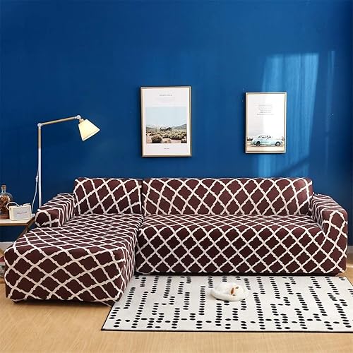 ele ELEOPTION Funda para sofá seccional, funda universal de tela elástica para sofá seccional, protector de sofá en forma de L, color café (forma de
