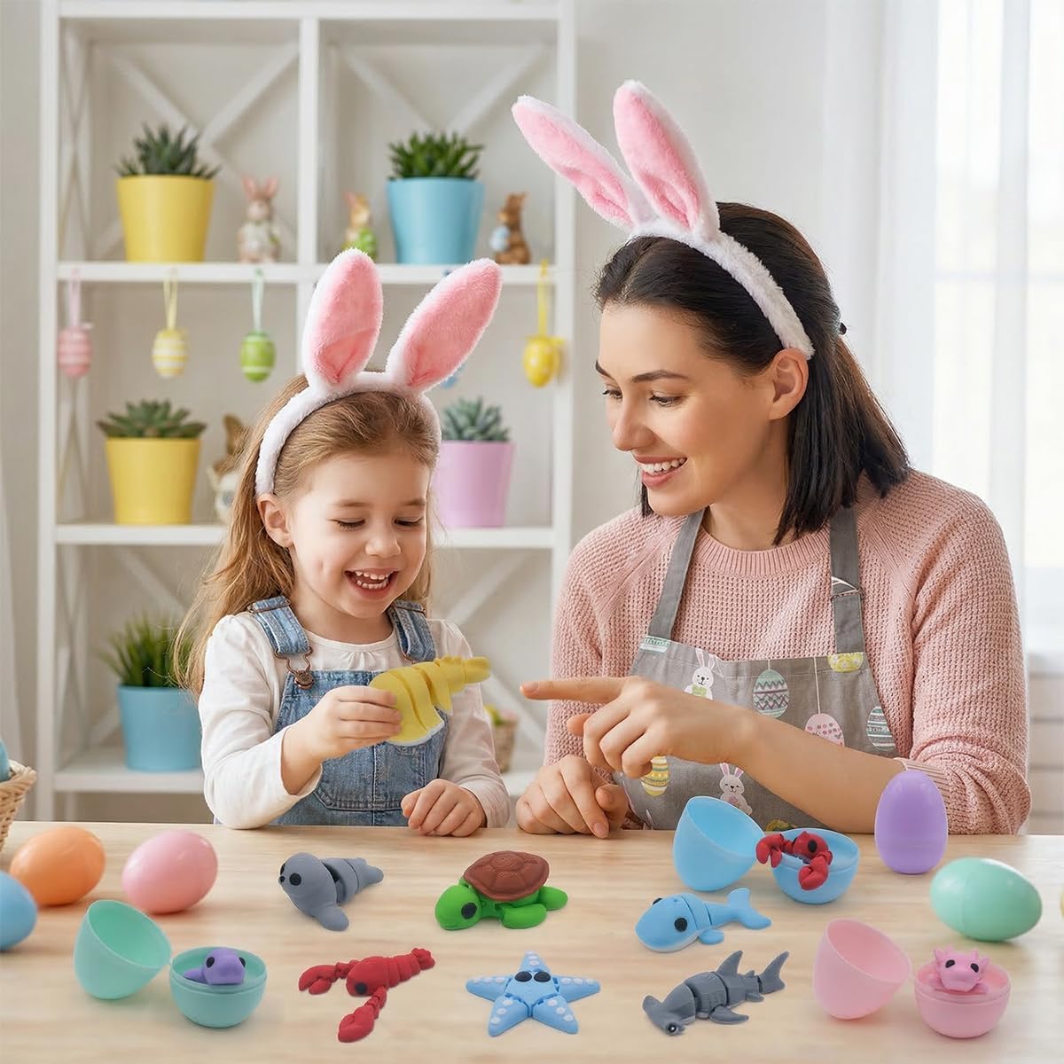 24pcs Prefilled with Easter Eggs 3D Printed Animals, Mini 3D Printed Ocean Figurines Gifts Toys for Kids Easter Basket Stuffers for Boy Girl School Classroom Hunt Supplies Party Favors, Christmas