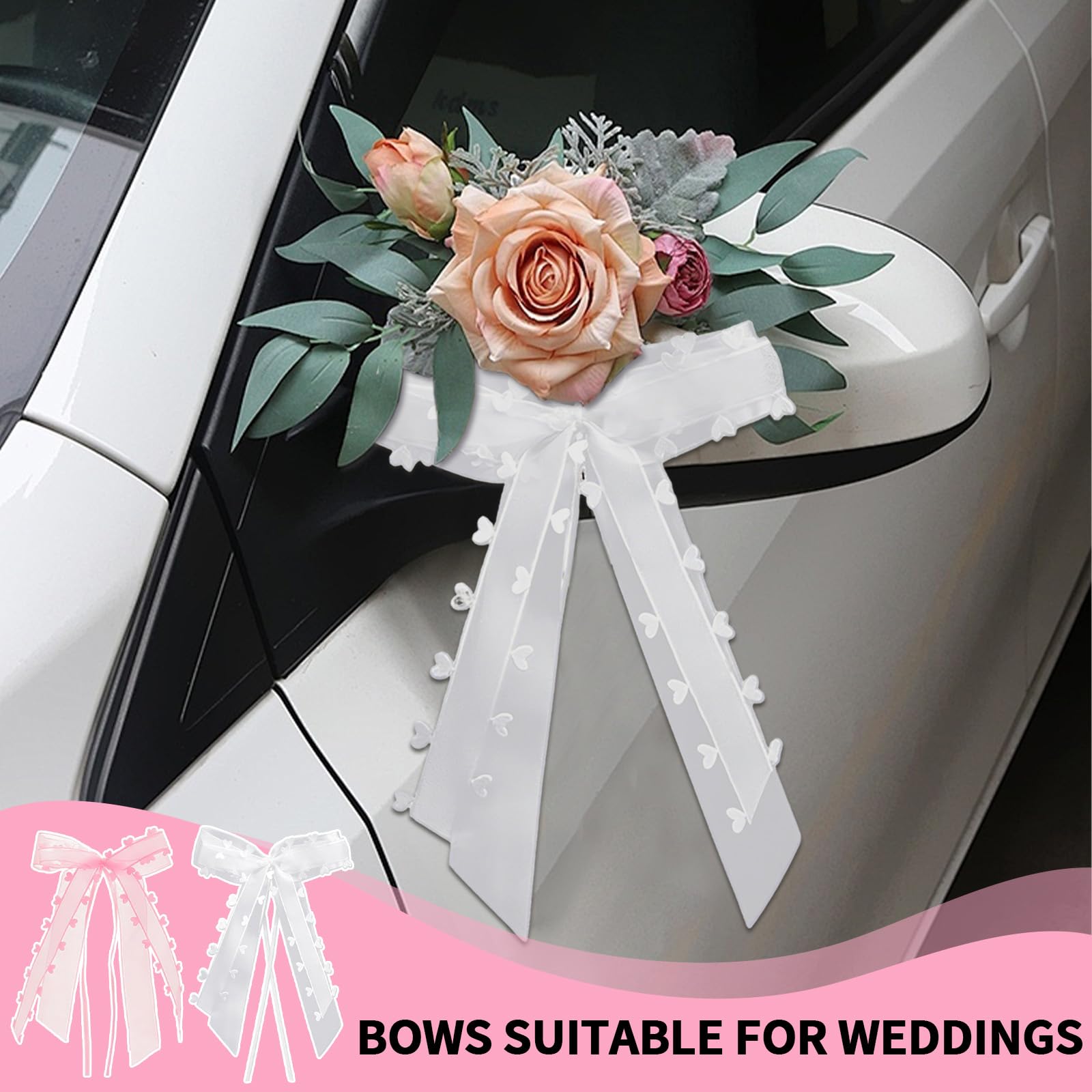 20 Pièces Noeud Voiture Mariage Decoration Ruban Serpentin