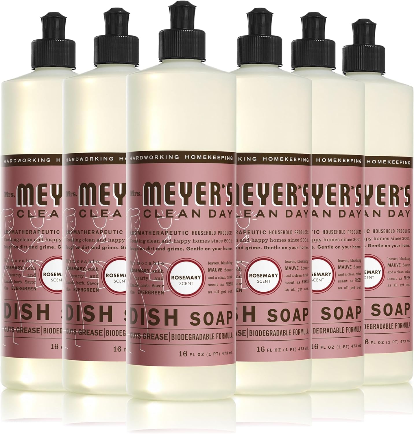MRS. MEYER'S CLEAN DAY Liquid Dish Soap, Rosemary, 16 fl oz, 6 Pack