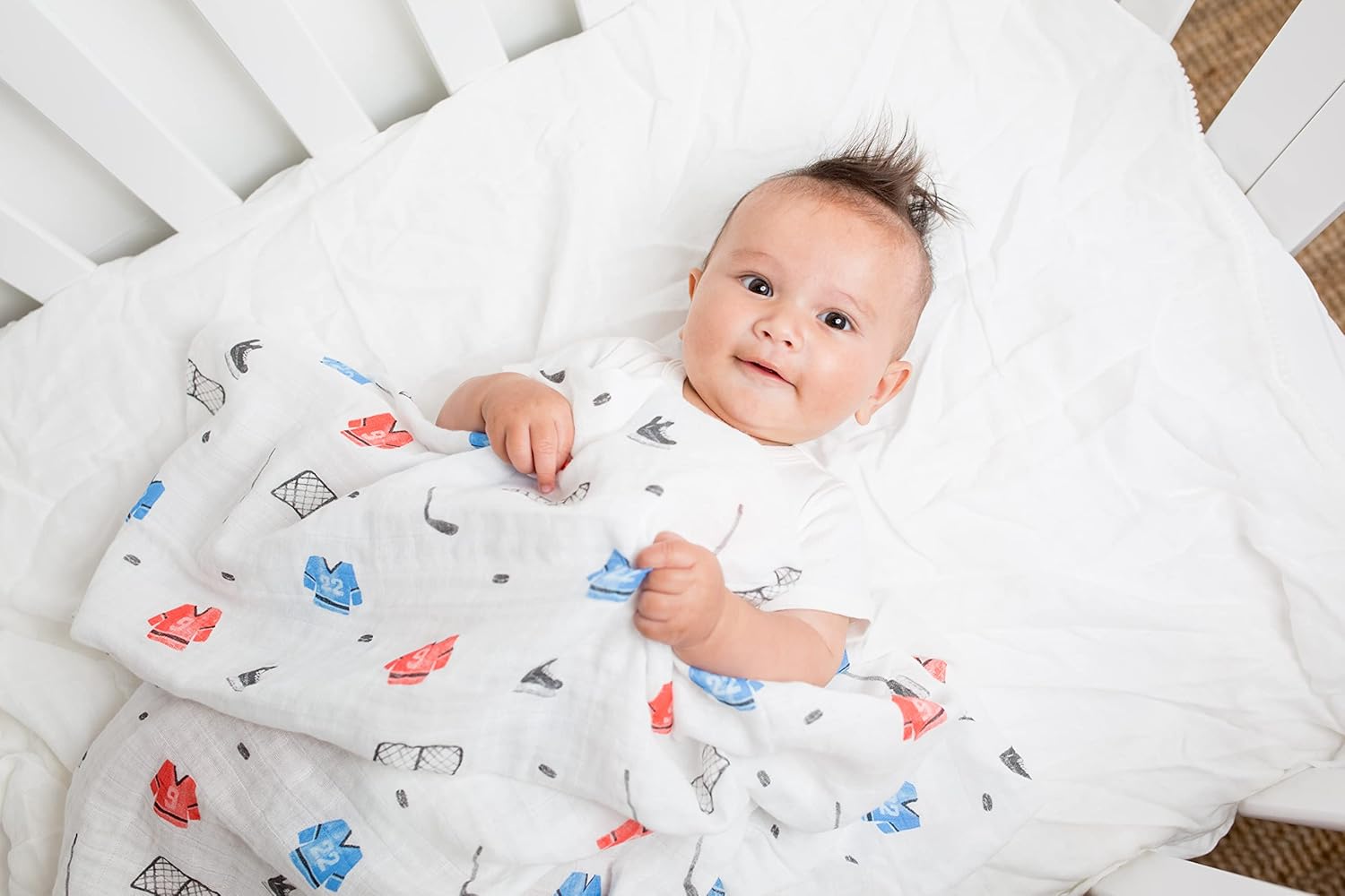 Lulujo Baby Swaddle Blanket| Unisex Softest 100% Cotton Muslin Swaddle Blanket| Neutral Receiving Blanket for Girls & Boys | 47in x 47in Hockey