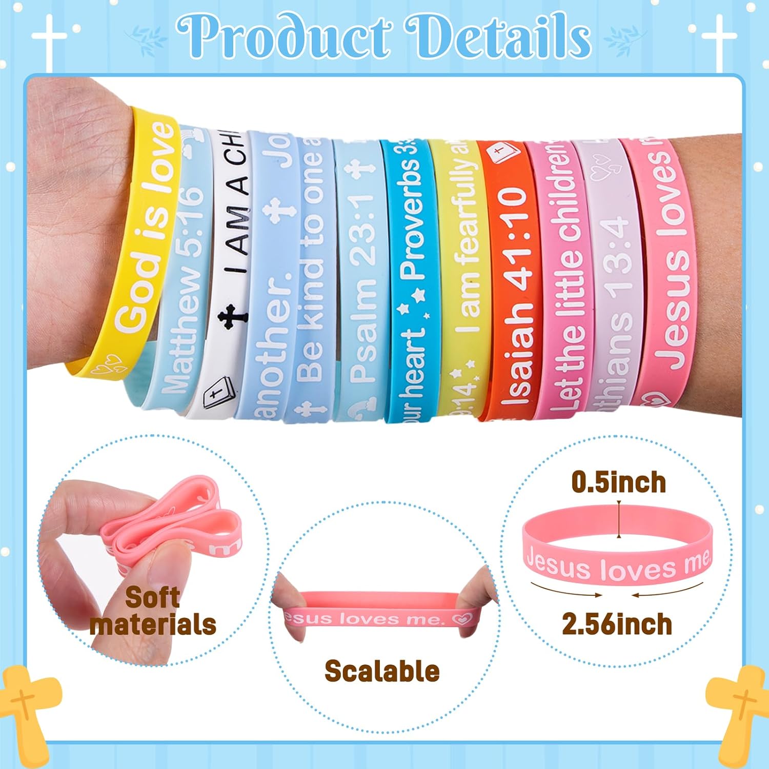 Moon Boat 144 Pcs Christian Bible Verse Bracelets Bulk - Religious Jesus Cross Silicone Wristbands Gifts for Easter School Party Favor - Style 3 - Image 5