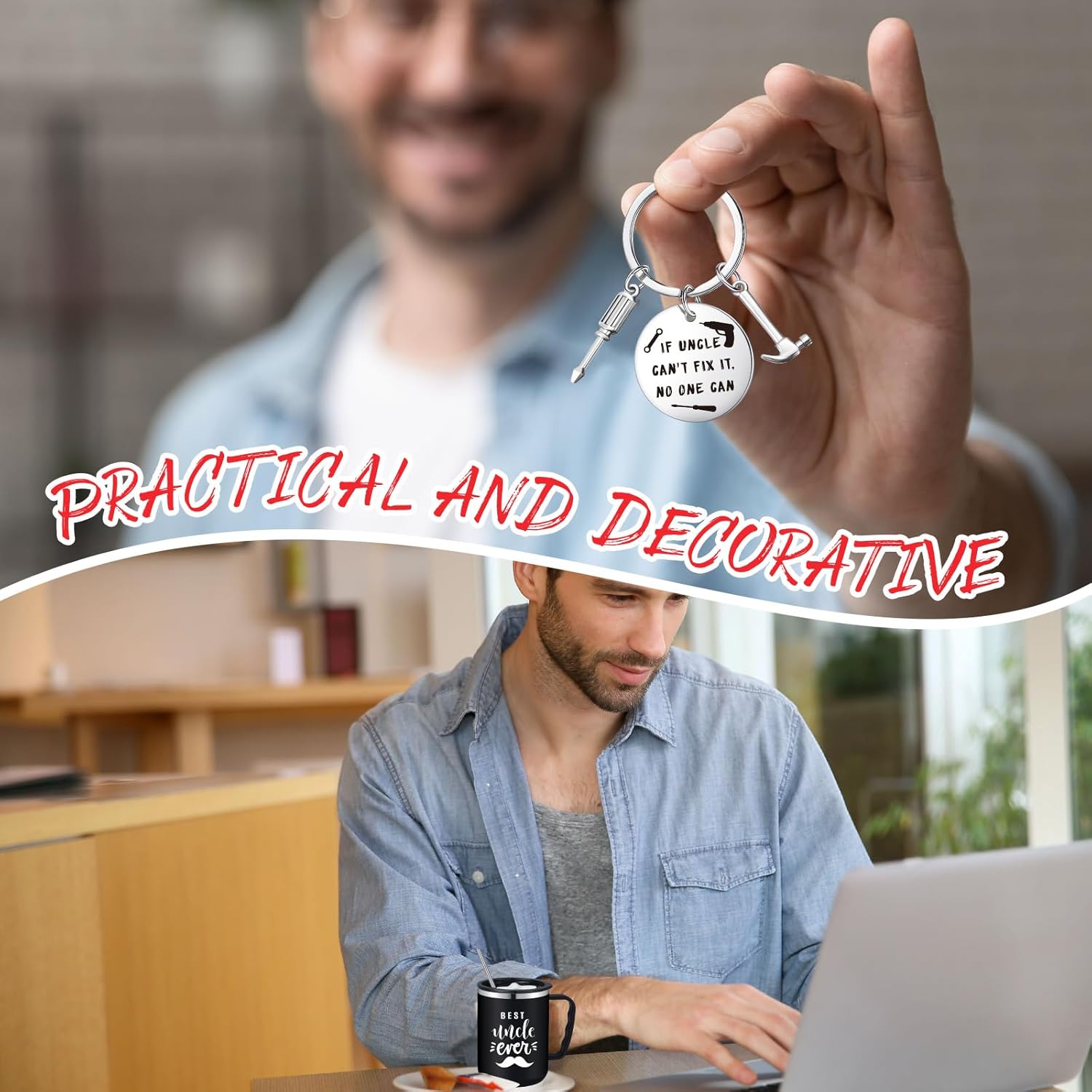 EBOOT 3 Pieces Uncle Gifts Set for Christmas Men Tumbler Set Uncle 20oz Travel Tumbler with Straws Funny Novelty Socks with Matching Keychain for Anniversary Birthday Presents - Image 5