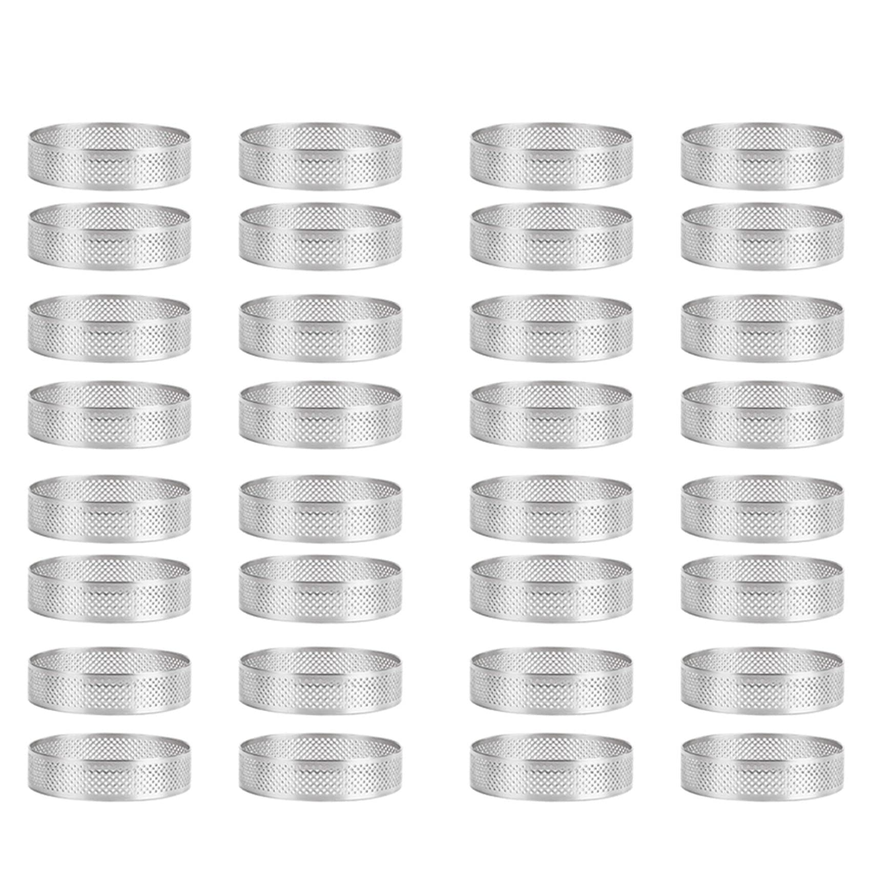 Hndhbfgrt 32Pcs Stainless Steel Tart Ring, Heat- Perforated Cake Mousse Ring Round Double Rolled Tart Ring Metal Mold 6cm