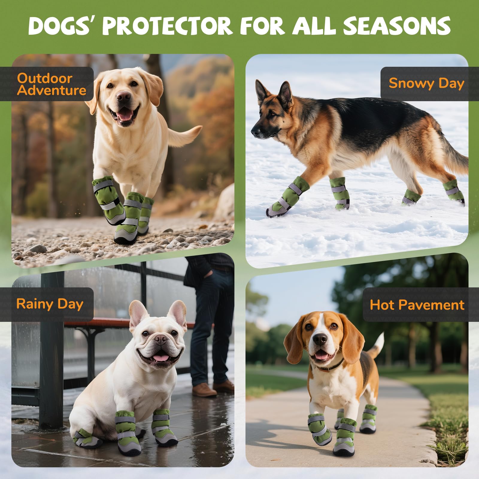 Bottes de neige d'hiver pour chien avec doublure en polaire - Chaussures pour chiens de taille moyenne et grande - Imperméables - Protections de pattes - Antidérapantes et réfléchissantes - Pour la