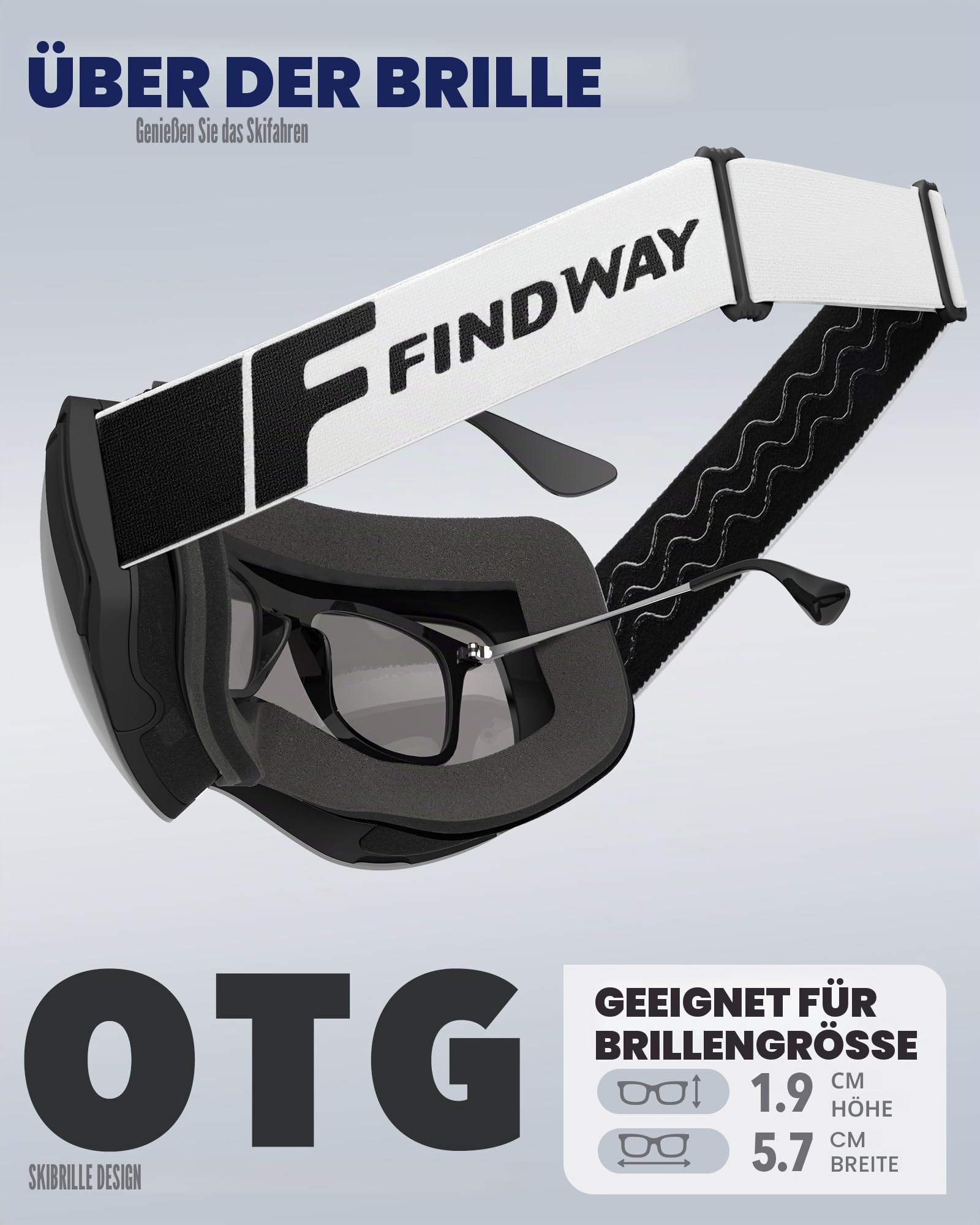 Findway Skibrille für Brillenträger Herren Damen,Snowboardbrille mit Magnetischen Wechselgläsern,Snowboard Brille Magnet Brillenträger Polarisierend OTG,Anti fog, Allwetter Verspiegelt Skibrille