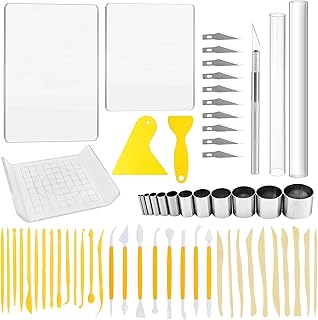 Polymer Clay Tools Set, Acryl Tonrollen, Acrylplatte, Schneidematte, Runde Polymer Clay Ausstecher mit Clay Slicer Blade für Töpferei und Bildhauerei, 62 Stück