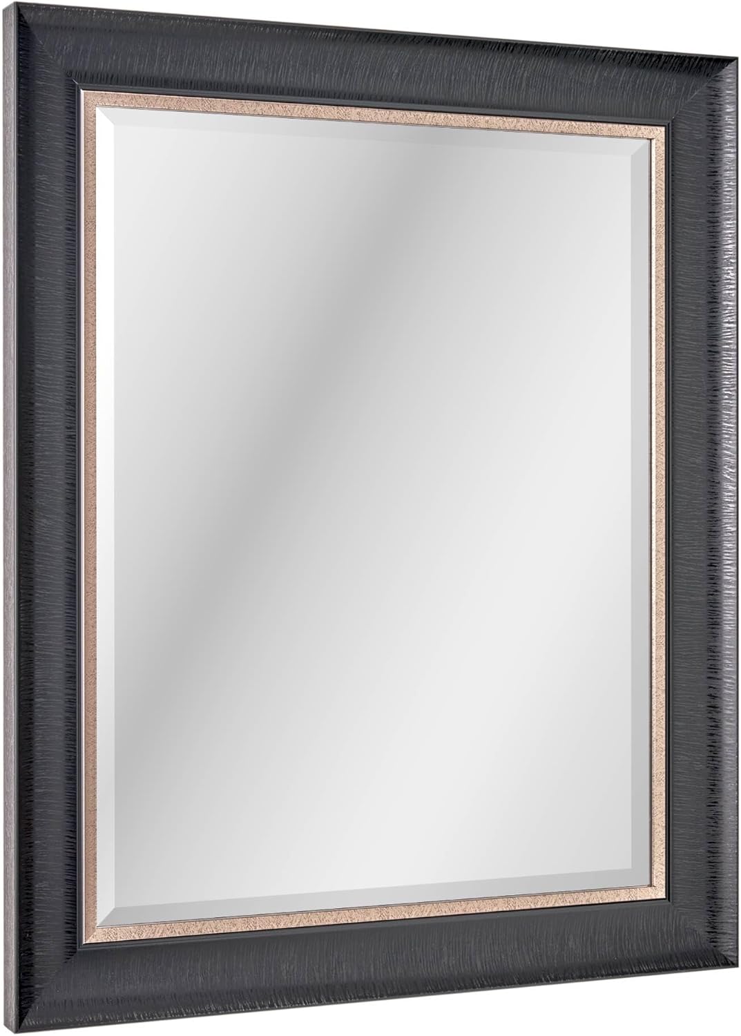 Head West Alderton Black with Silver Pewter Liner Framed Beveled Wall Mounted Vanity Mirror, Decorative Mirrors for Wall Decor, Bathroom Mirrors for Over Sink, Bedroom, Living Room 29.5"x34.5"