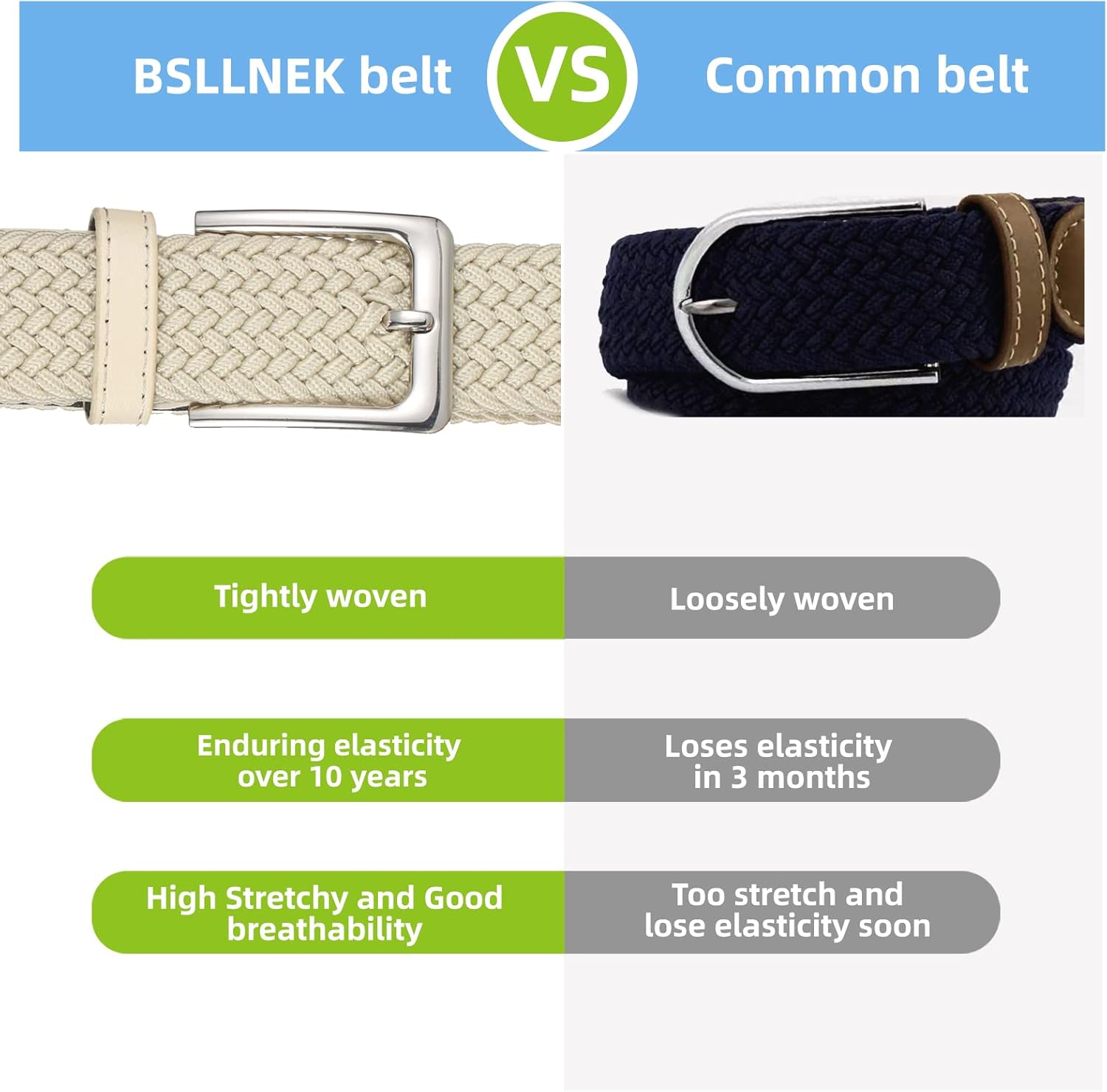 Elastic Braided Belt, 1 3/8", Woven Stretch Belt for Golf Casual Jeans Shorts Pants - Image 2