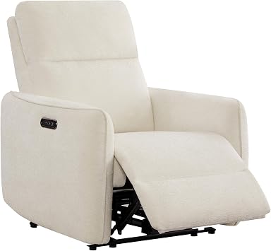 Watson & Whitely Lay Flat Power Recliner Chair with Power Headrest, Cream | Chenille Fabric Reclining Chair, Dual Motor Electric Recliner for Adults, USB & Type-C Ports, Living Room & Bedroom
