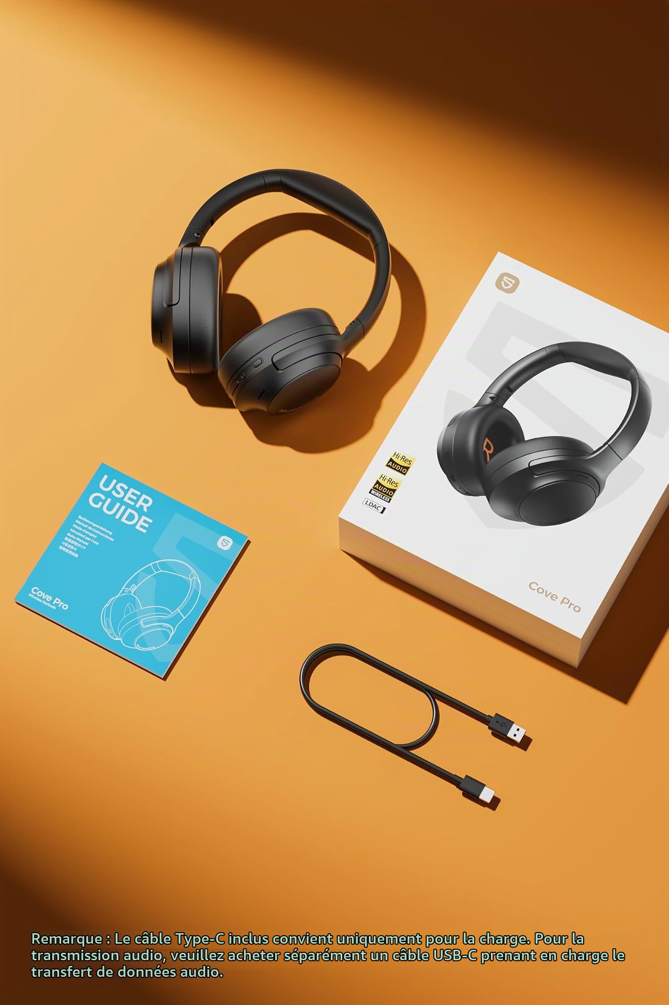 SoundPEATS Cove Pro Casques Réduction de Bruit Hybride, Son Hi-Res LDAC, Pliables, 7 micros pour appels clairs, autonomie de 95 Heures, Confort et polyvalence Filaire/sans Fil
