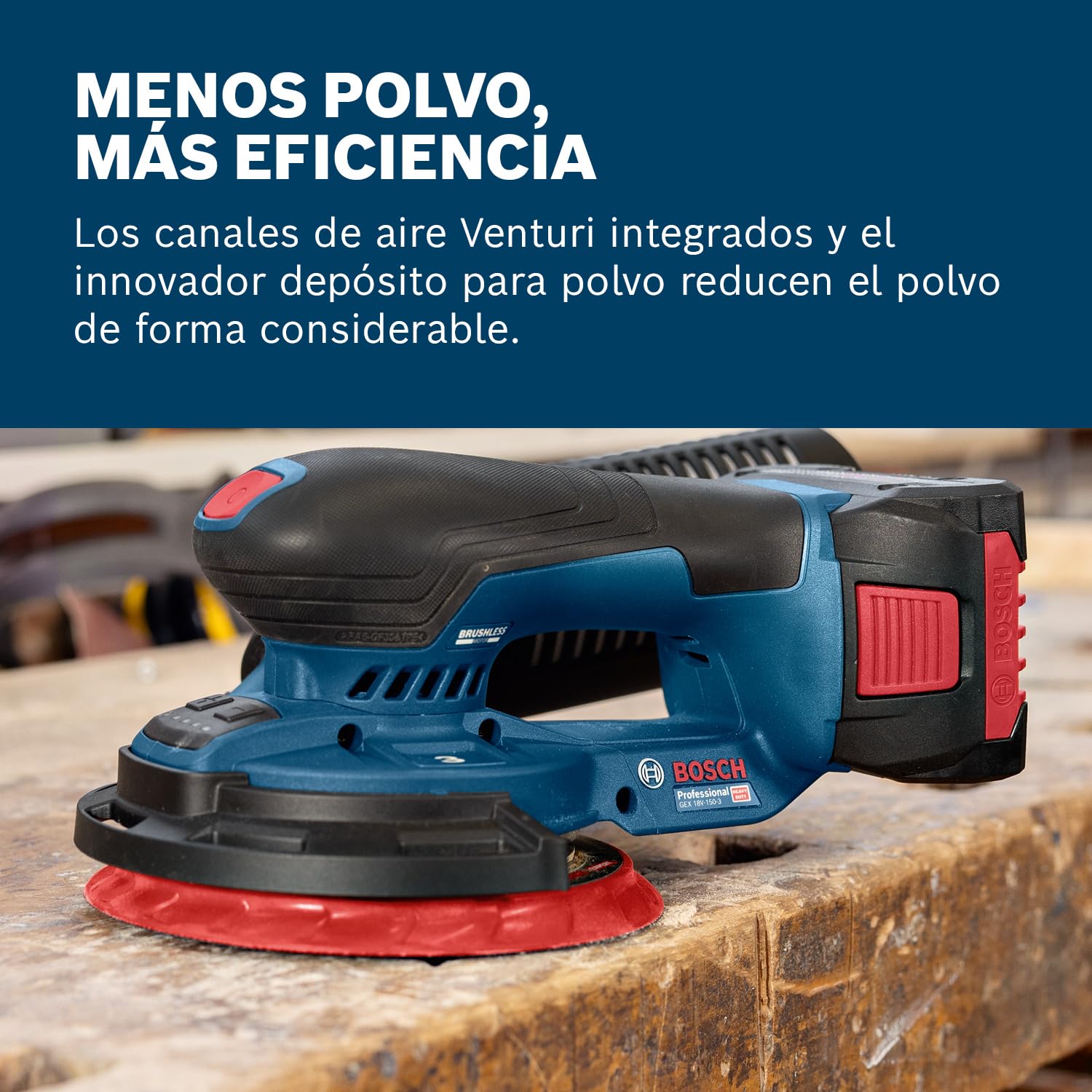 Bosch Professional 18V System lijadora a batería GEX 18V-150-3 (incl. 1 papel de lija, 1 caja de polvo, 1 anillo de protección, L-BOXX 162, sin batería/cargador)