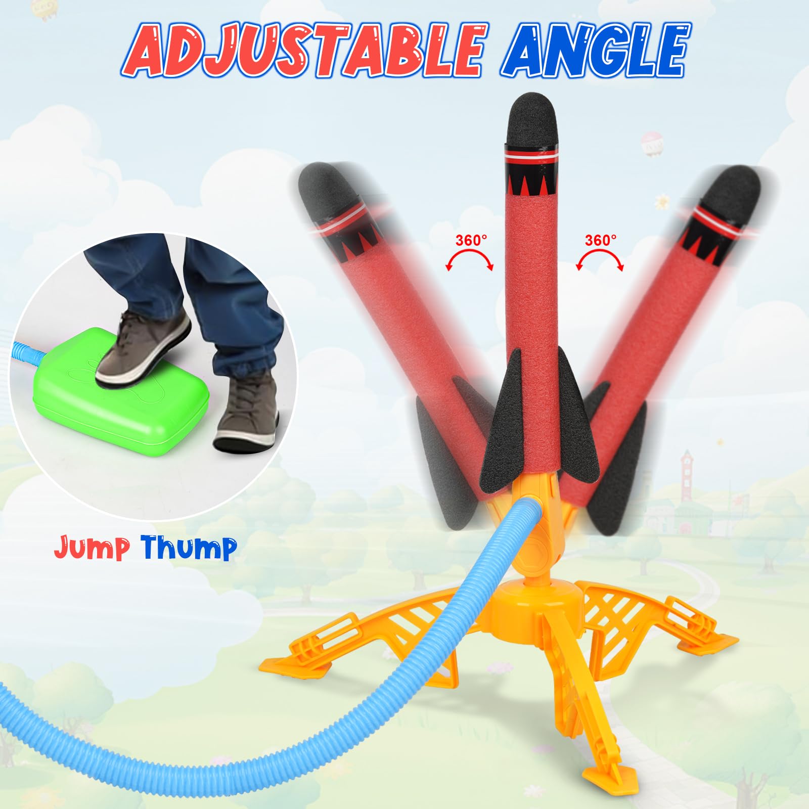 Lanceur de Fusée avec 3 Lance-Rocket en Mousse, Jouet Extérieur Enfant 4-12 Ans
