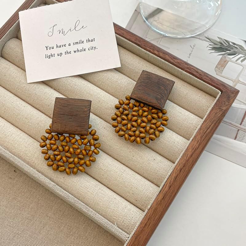 Handmade Natural Wooden Beaded Dangle Drop Earrings for Women Bohemian Geometric Tassel Earrings Circle Hoop Ear Ethnic Boho Jewelry - Image 2