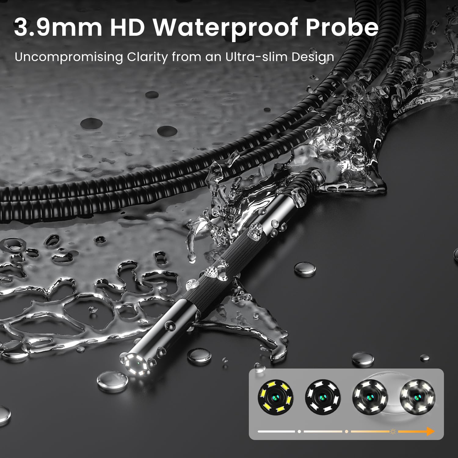 Endoscopio con Rotación Bidireccional 210° | Cámara Endoscópica de Inspección, Sonda 3.9mm, Tubo Flexible Autorecuperable 1m, Pantalla IPS 5" | para Motor/Tuberías