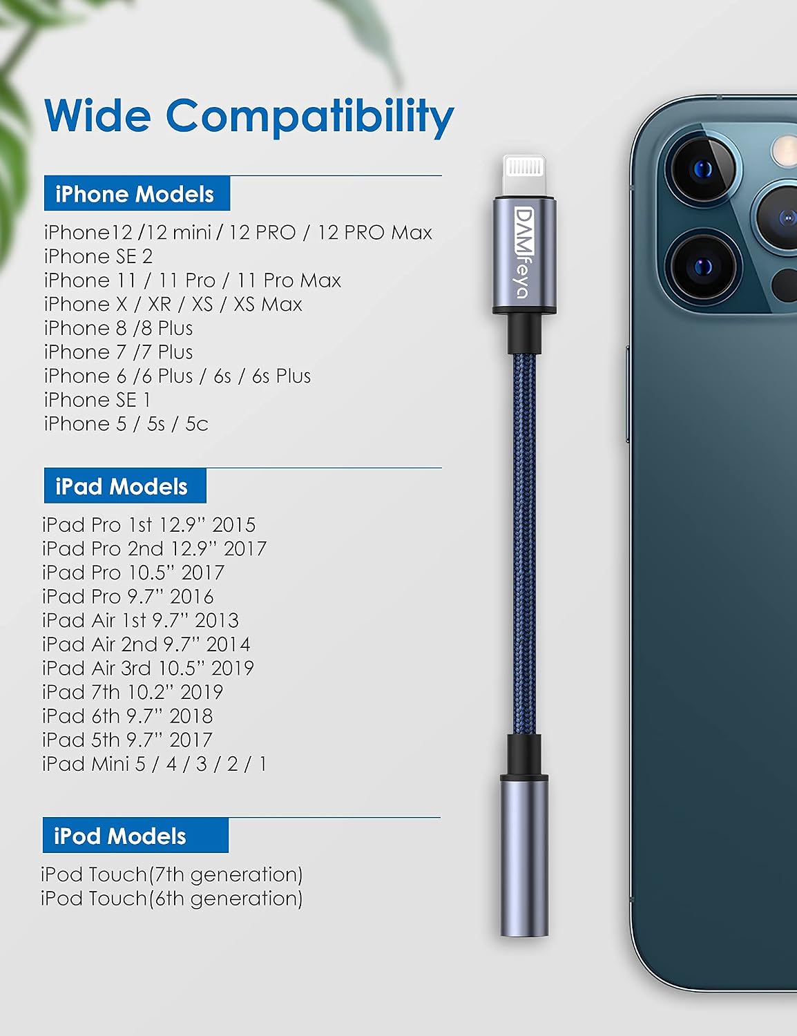 [Apple MFi Certified] Lightning to 3.5 mm Adapter, DAMfeya iPhone Headphones Jack Audio Cable Compatible with iPhone 12/Mini/Pro Max/11/8/8 Plus/X/Xr/Xs/7/7 Plus/iPad, Music Control & Calling Function