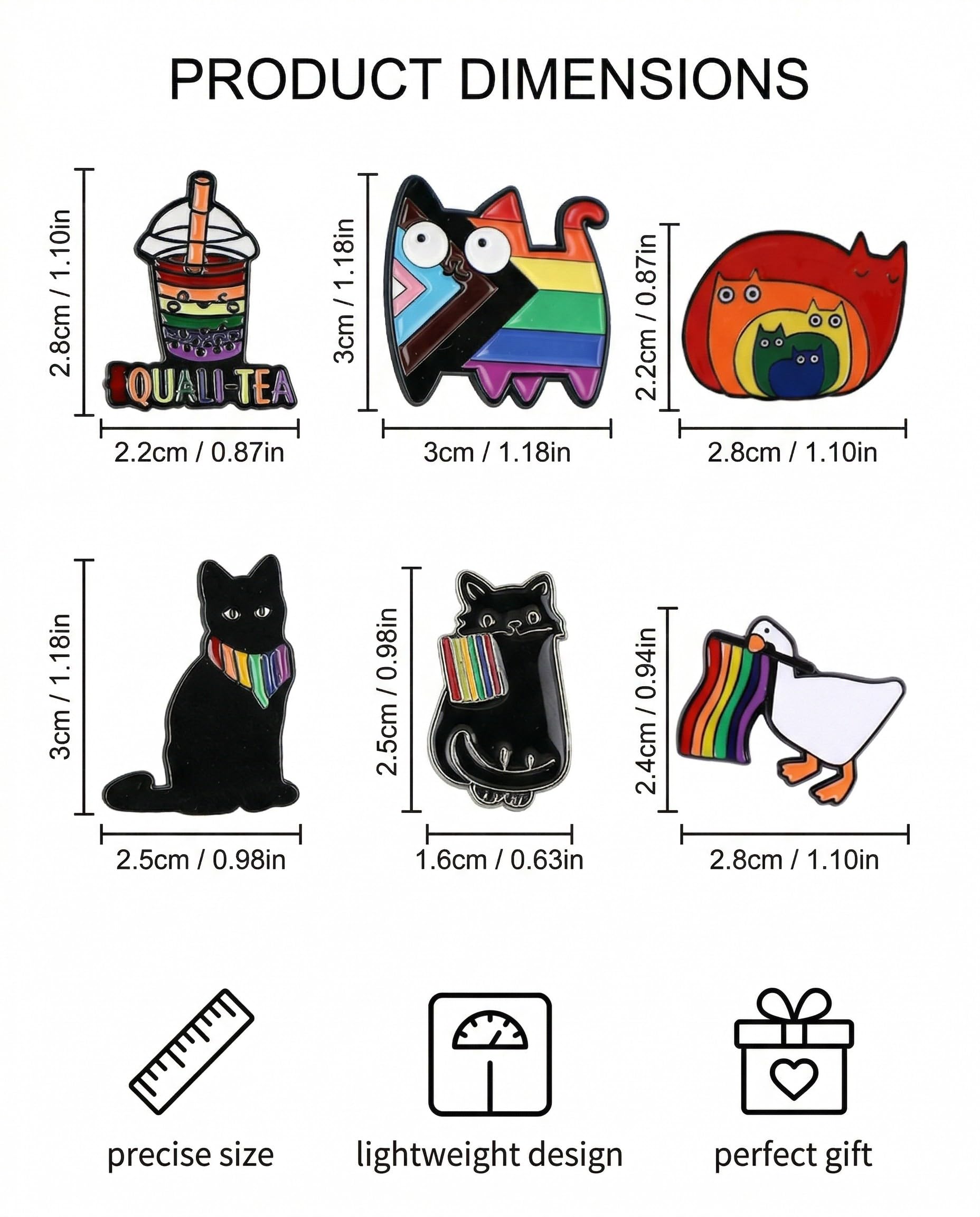 Set di 6 Spille Smaltate Gatto Arcobaleno Cartone Animato, divertenti e colorate. Ideali per Zaini, Vestiti, Borse. Idee Regalo Uniche.