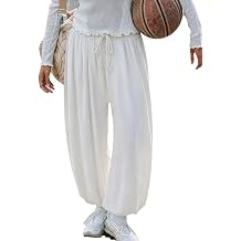 Womens Loose Balloon Pants Elastic Waist Drawstring Casual Harem Pants Wide Leg Sweatpants with Pockets
