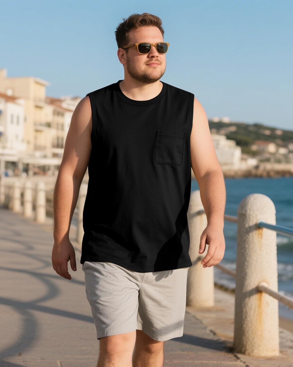 Huukeay 3 Pack Cotton Men's Big and Tall Sleeveless Tank Tops Muscle Shirts Gym Workout Casual Tees with Pocket - Image 5