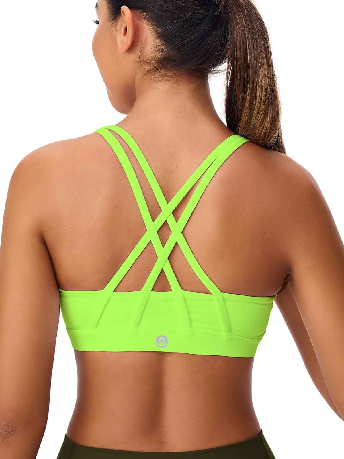 Strappy Sports Bra Criss Cross Back Padded Light compression yoga crop top,U neckline,stays put in workouts,for women,Runs snug - size up if between sizes.