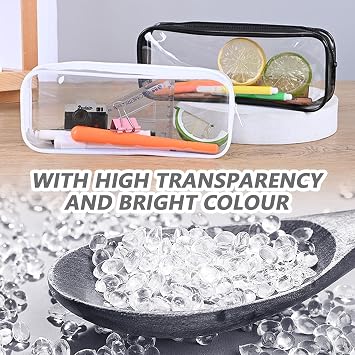 2 PCS Clear Pencil Case, Practical and Transparent Pencil Case, Versatile Storage for Stationery, Toiletries, Makeup, Travel & Office Supplies(Black+White)