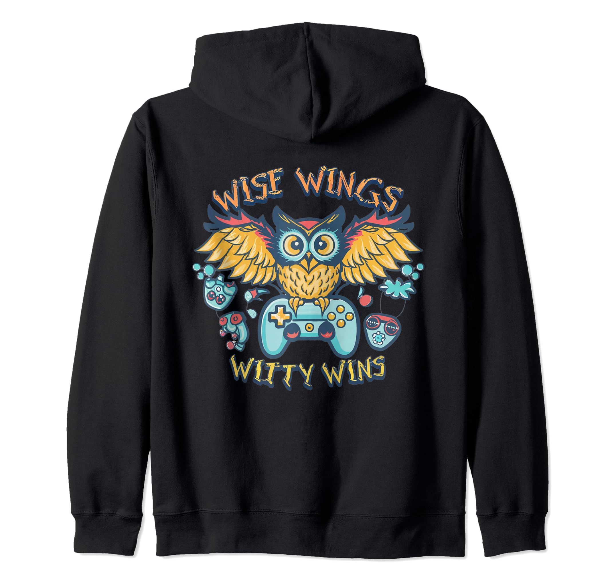 Wise Wings Witty Wins Owl Lover Gamer Zip Hoodie